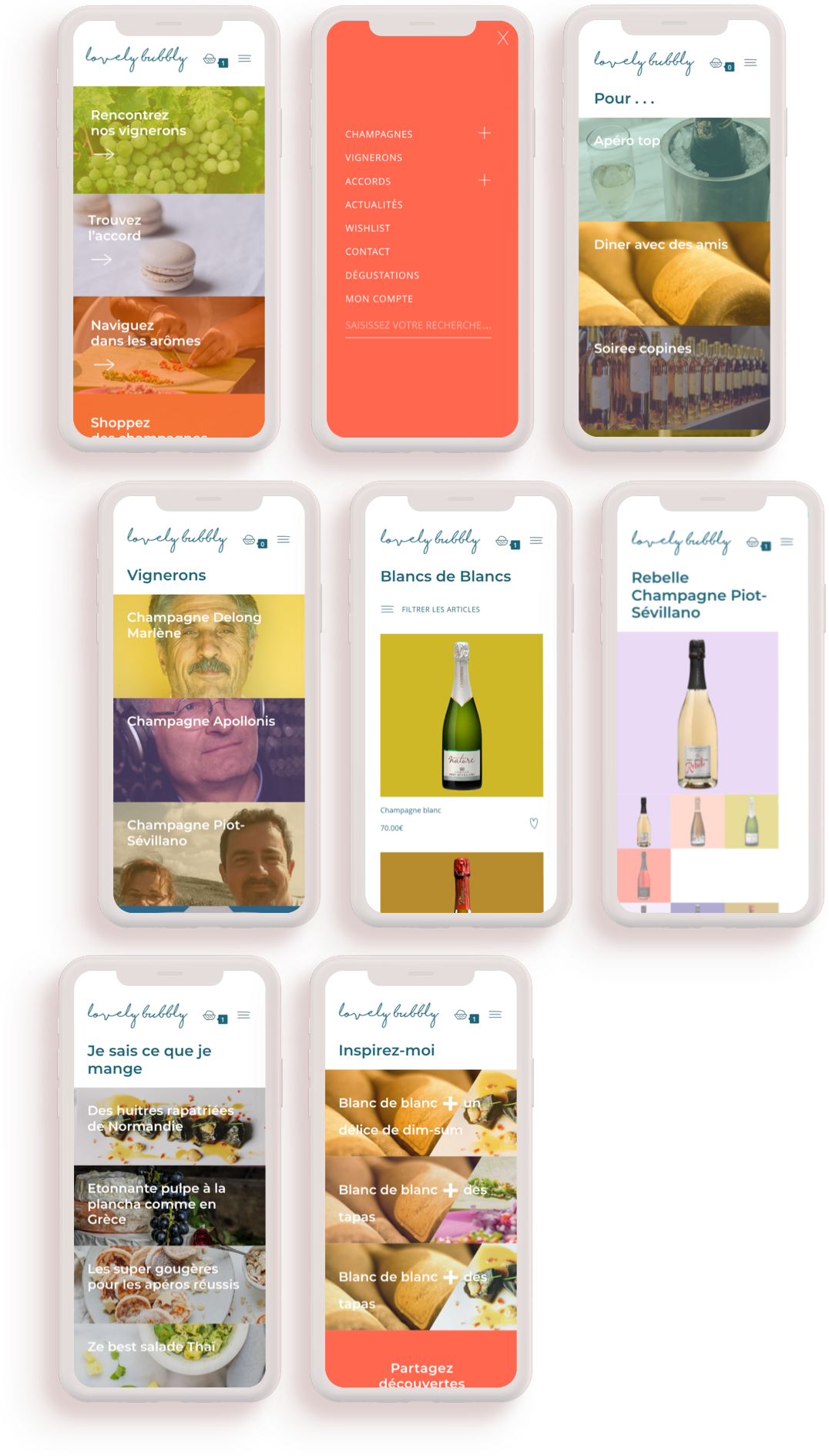 Boutique en ligne et interface de dégustation : pages mobiles