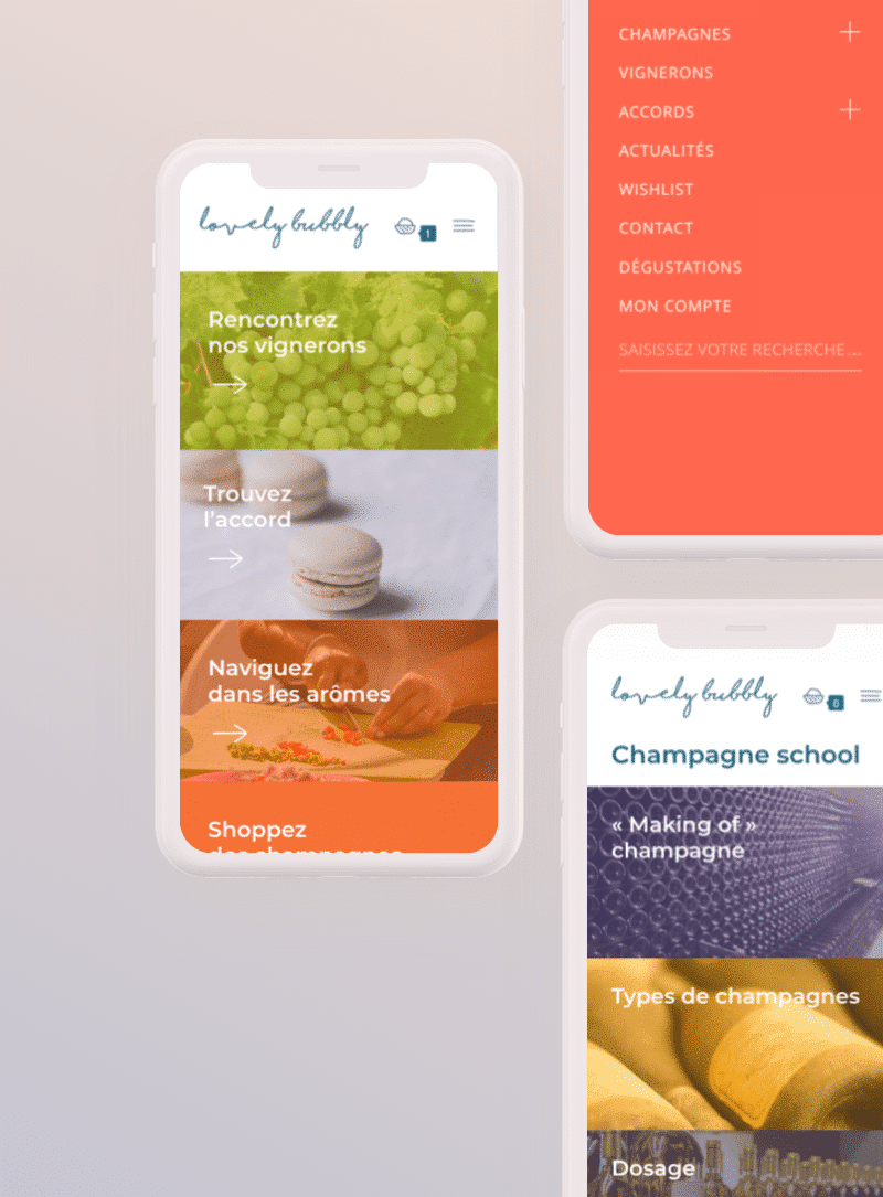 Boutique en ligne et interface de dégustation : iphone